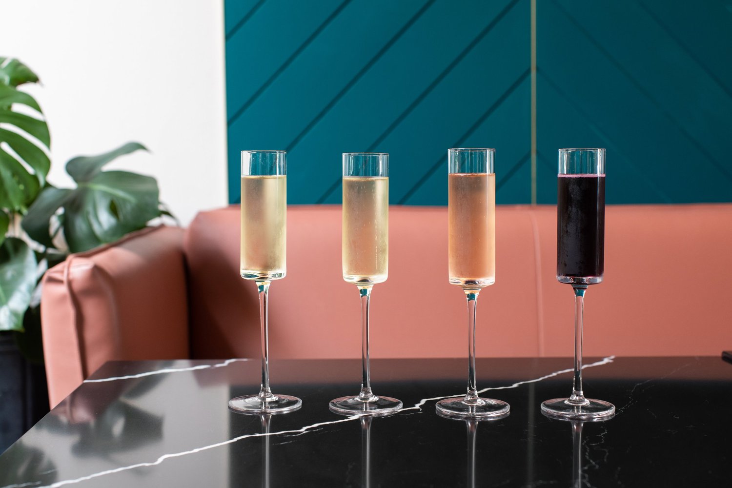 A flight of four sparkling wines